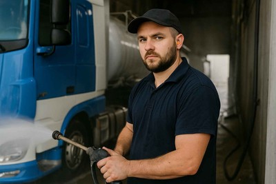 Pracovník na čištění nákladních vozidel s řidičským oprávněním C/CE  (450–500 € čistého týdně)