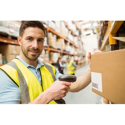 Warehouse worker with VOG  (pharmacy warehouse)